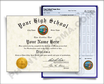 Fake High School Diploma Graduation 1980s w/ Transcripts HS 80s D+T